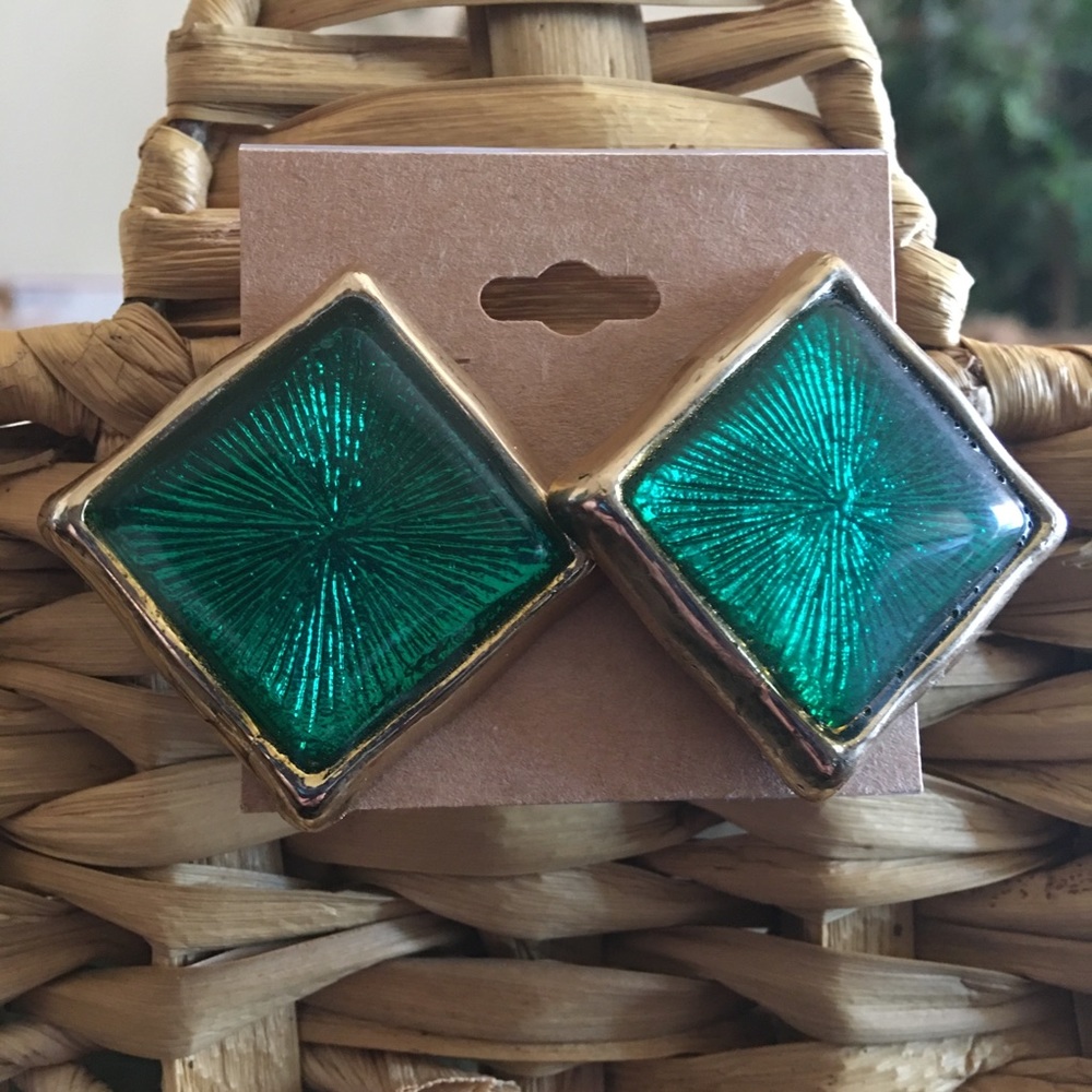 Vintage 80s psychedelic diamond shape earrings